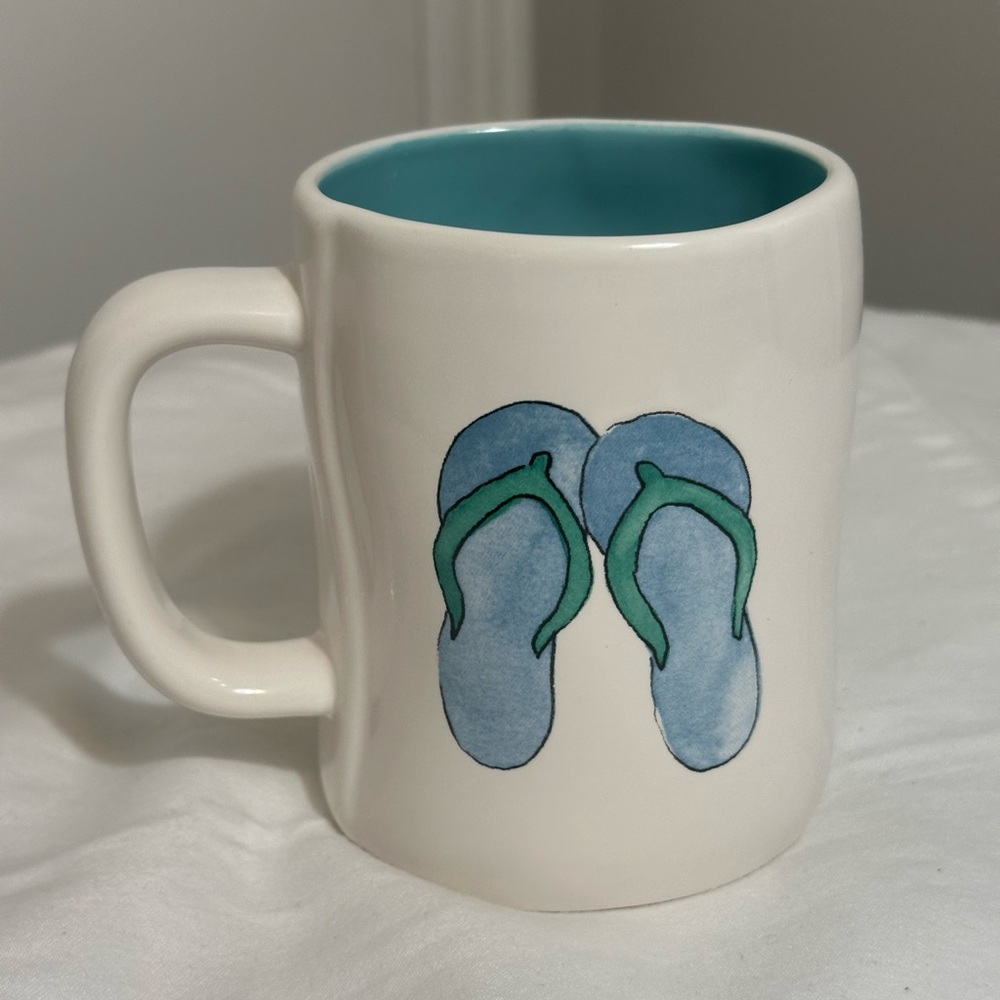 New Rae Dunn Hello Sunshine flip flops mug coffee cup blue black white summer - Picture 3 of 9